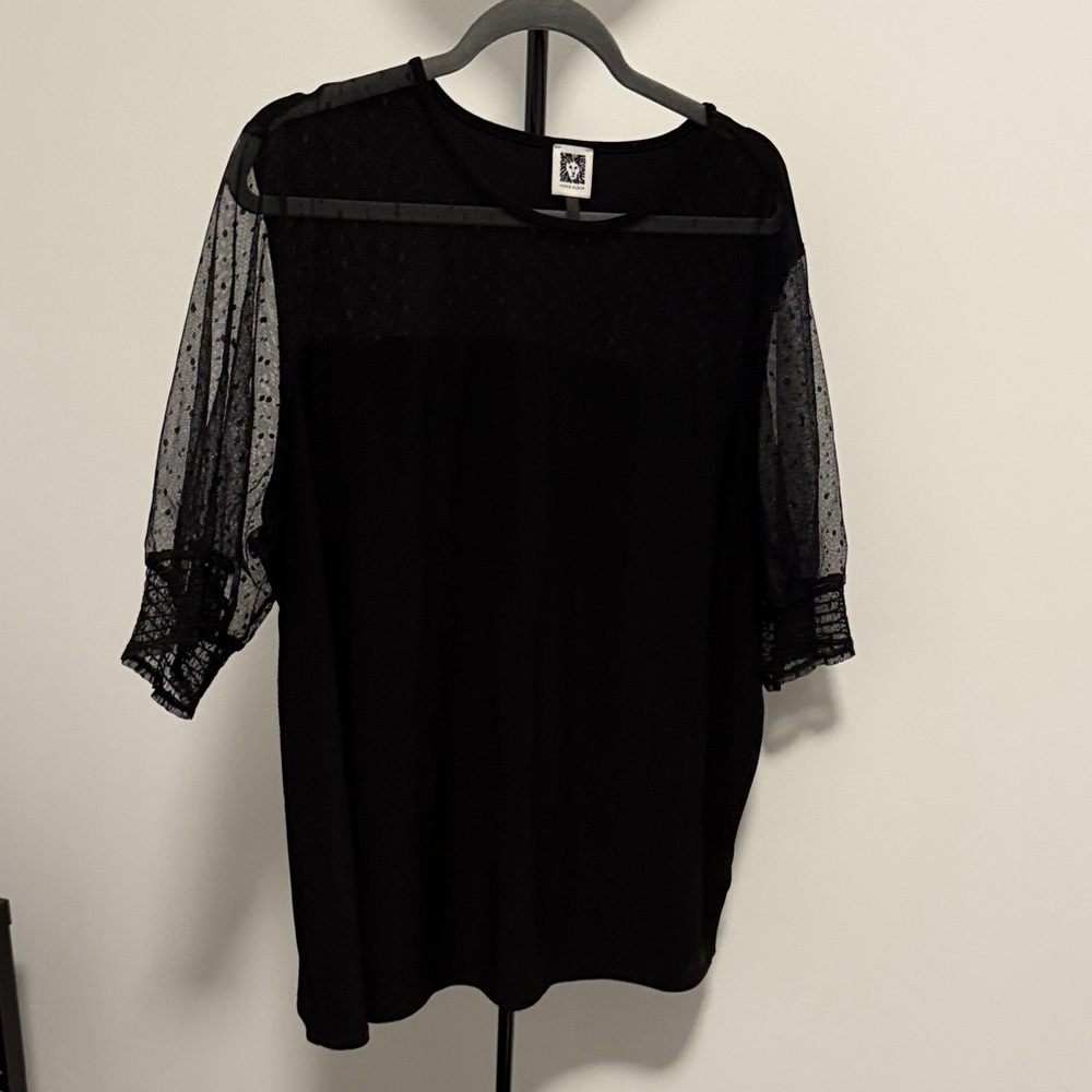 Anne Klein Black Blouse with Sheer Sleeves